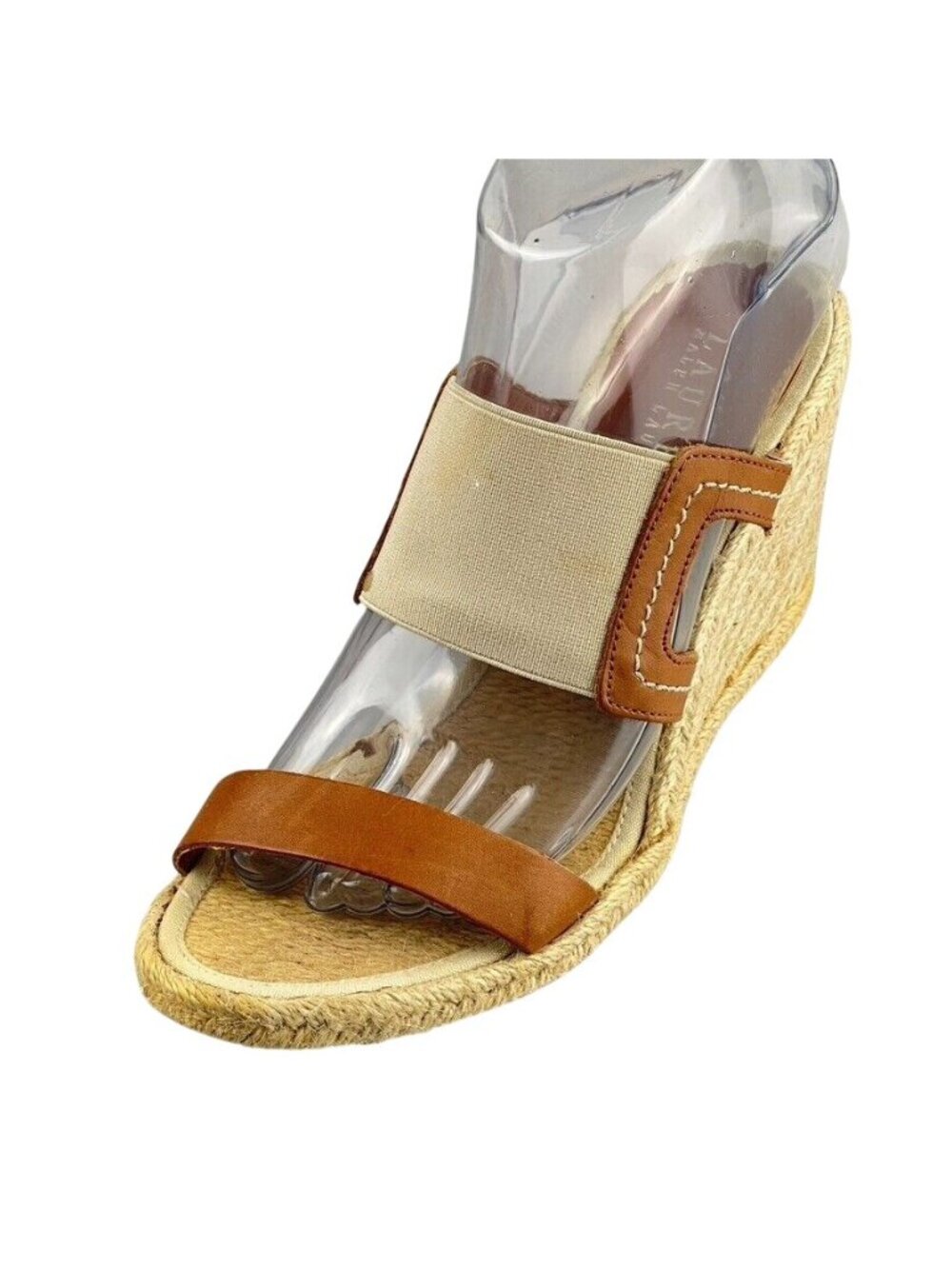Lauren Ralph Lauren Womens Tan Leather Espadrille Wedge Sandals Size 8B - Picture 10 of 13